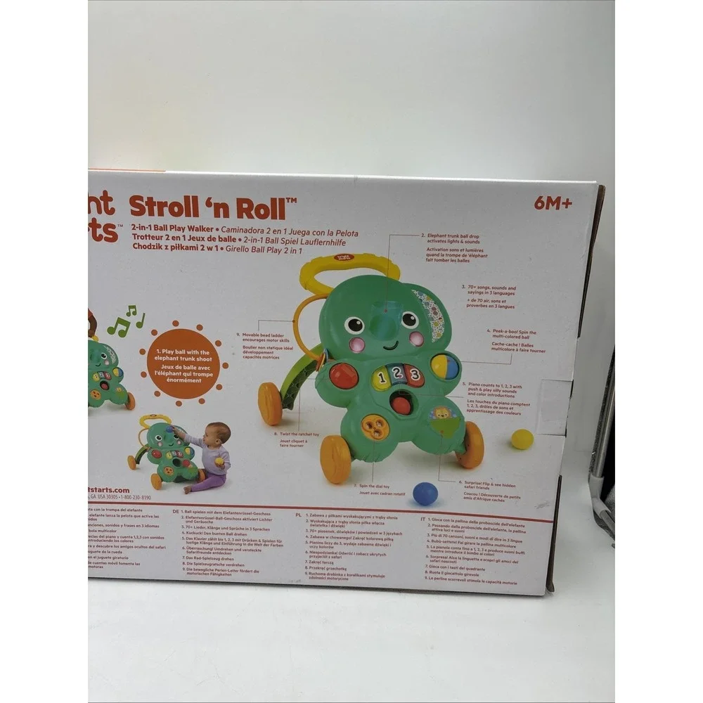 BRIGHT STARTS Elephant Stroll 'n Roll 2-in-1 Ball Play Baby Walker - 6M+ - NEW!